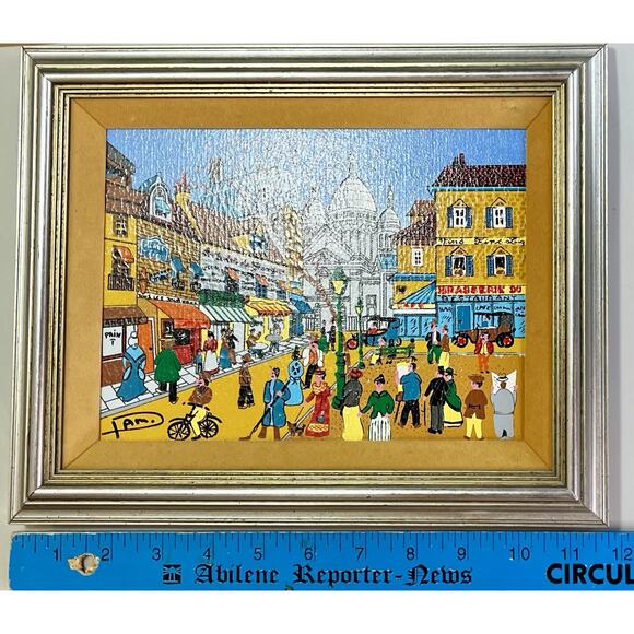 French Street Scene Painting Sacre Coeur Montmartre Paris Folk Art Style Signed - Picture 10 of 10